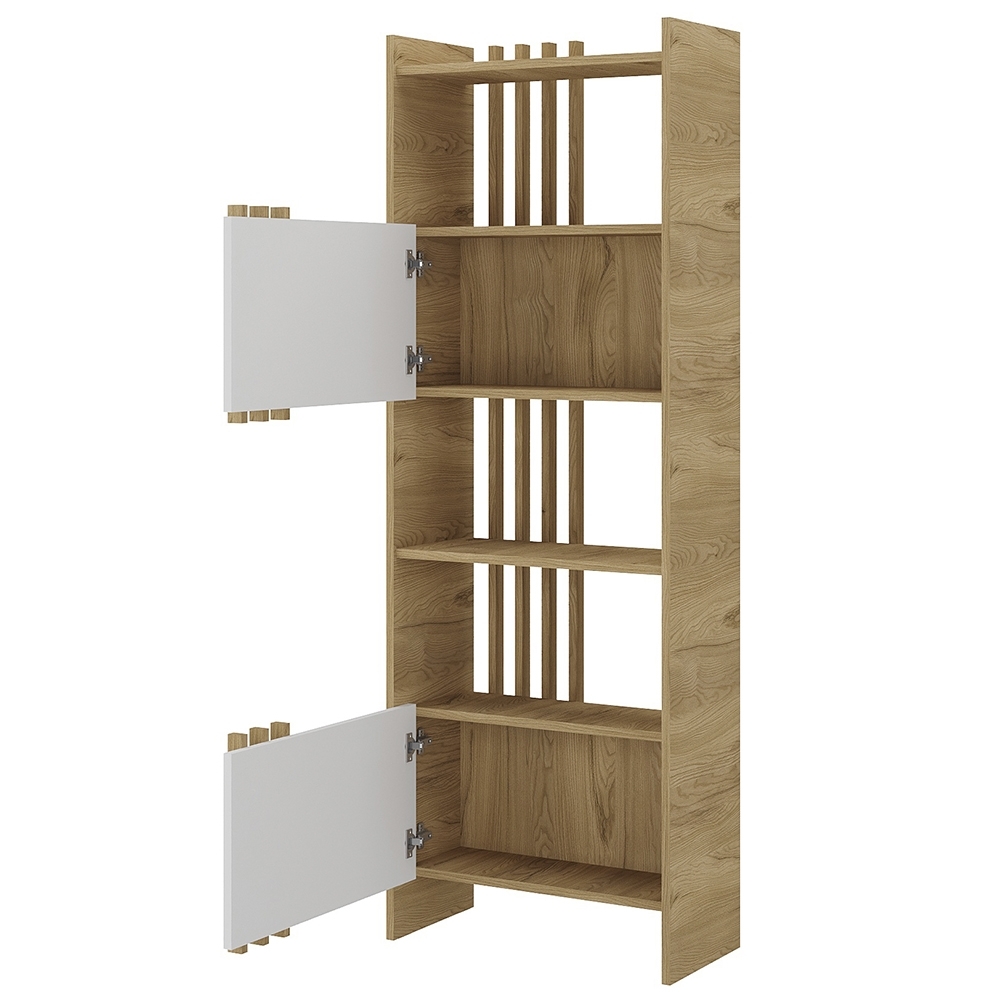 Estante Livreiro 64cm 2 Portas e Nichos Atria Olmo/Branco A06 - Mpozenato