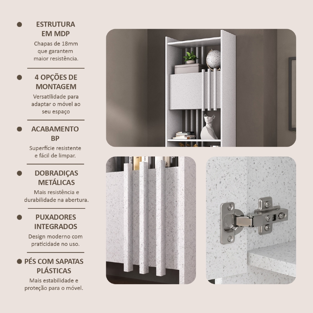 Estante Livreiro 64cm 2 Portas e Nichos Atria Terrazza A06 - Mpozenato