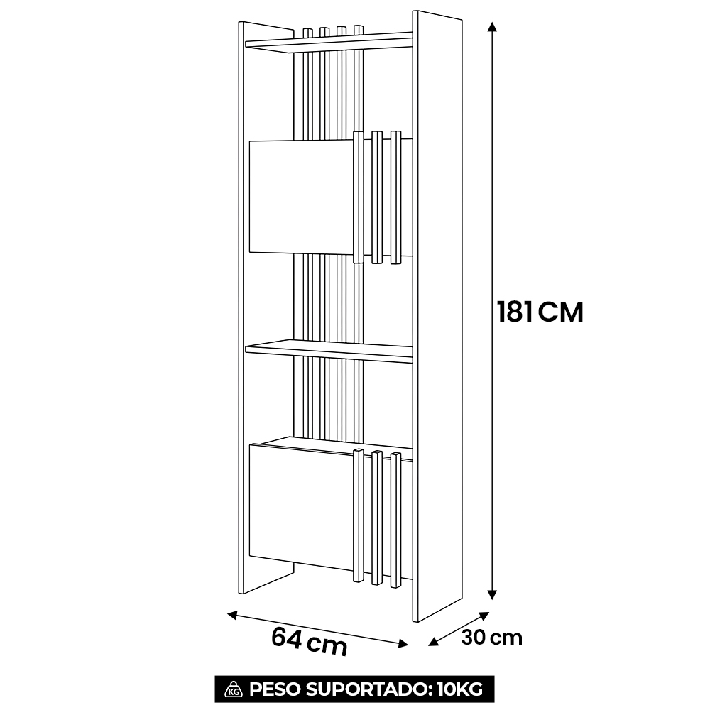 Estante Livreiro 64cm 2 Portas e Nichos Atria Terrazza A06 - Mpozenato