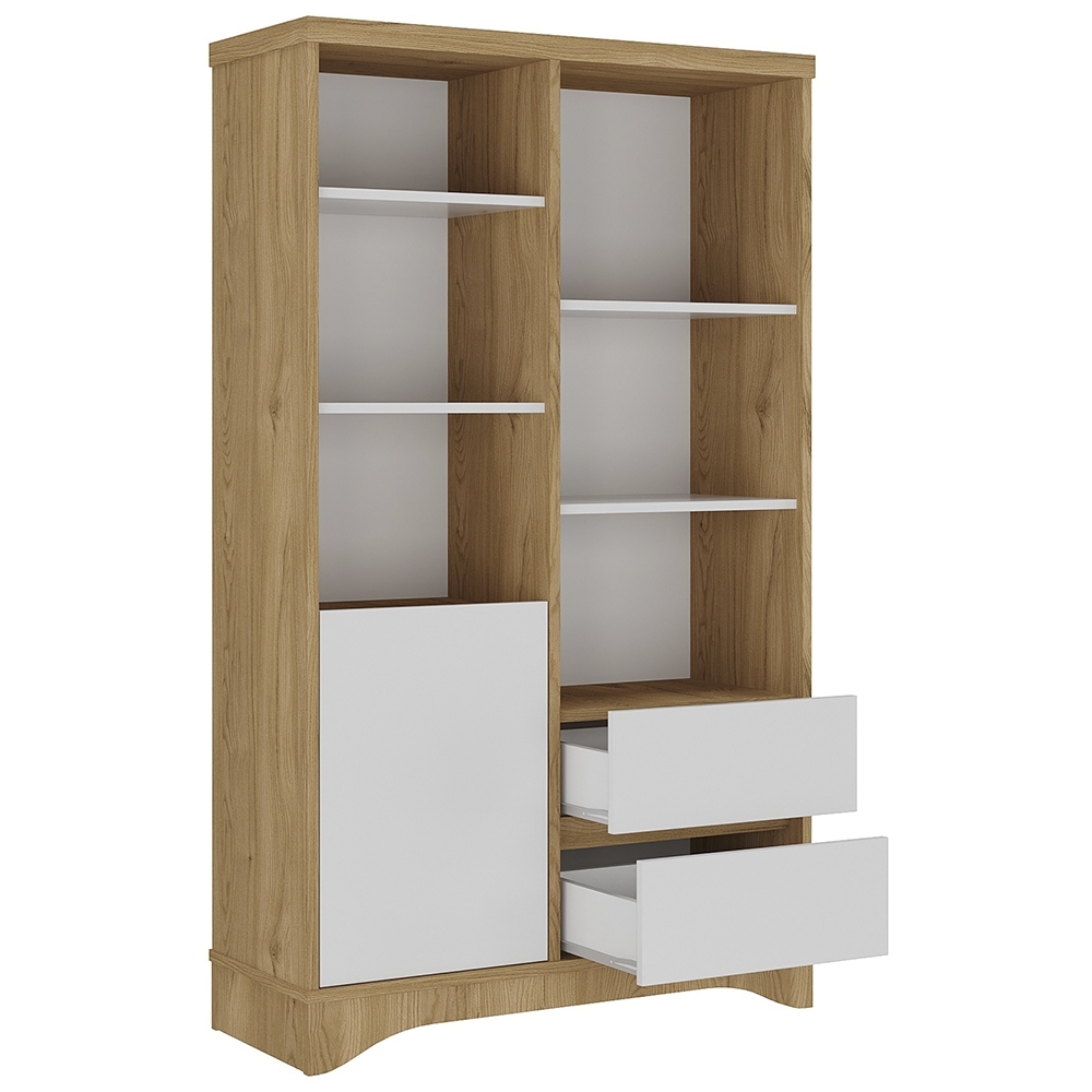 Estante Livreiro 90cm 1 Porta 2 Gavetas Solara Olmo/Branco A06 - Mpozenato
