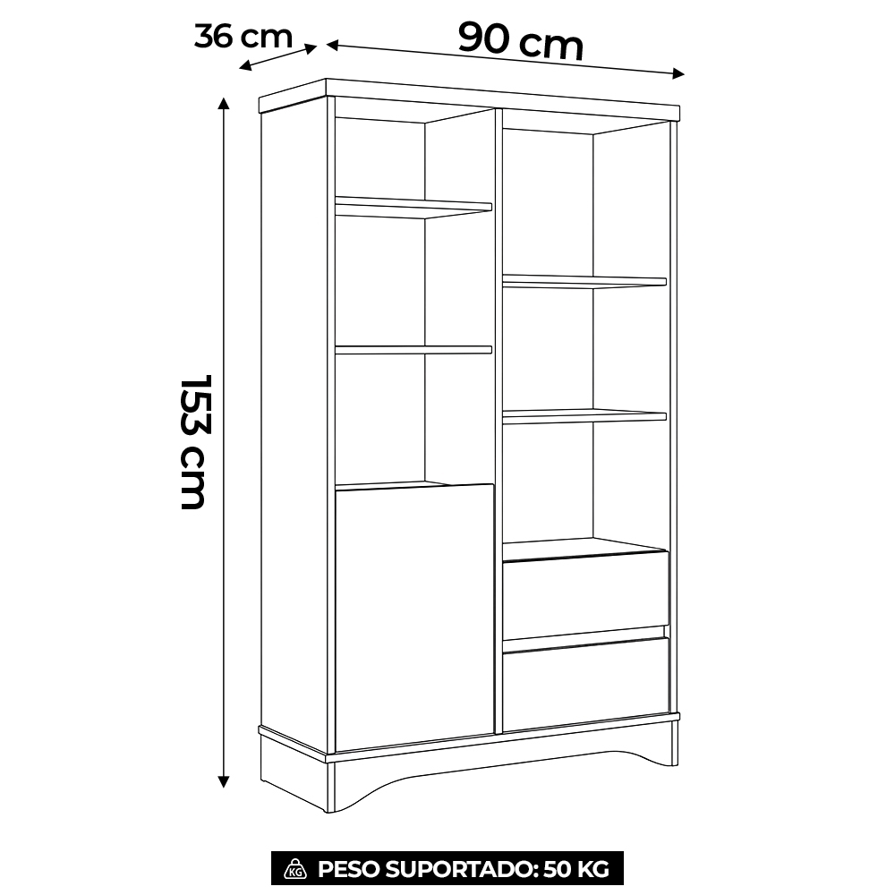 Estante Livreiro 90cm 1 Porta 2 Gavetas Solara Olmo/Branco A06 - Mpozenato