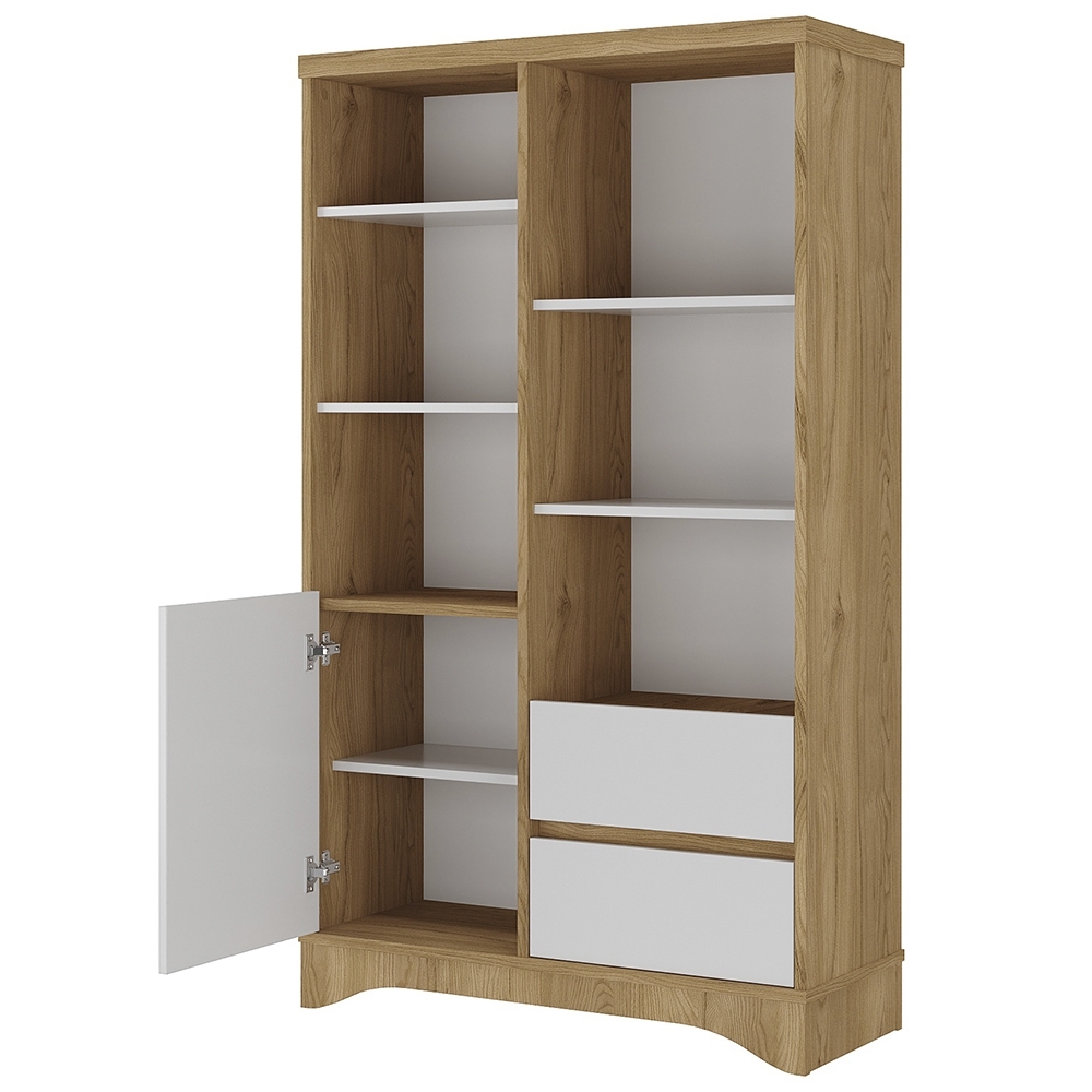 Estante Livreiro 90cm 1 Porta 2 Gavetas Solara Olmo/Branco A06 - Mpozenato