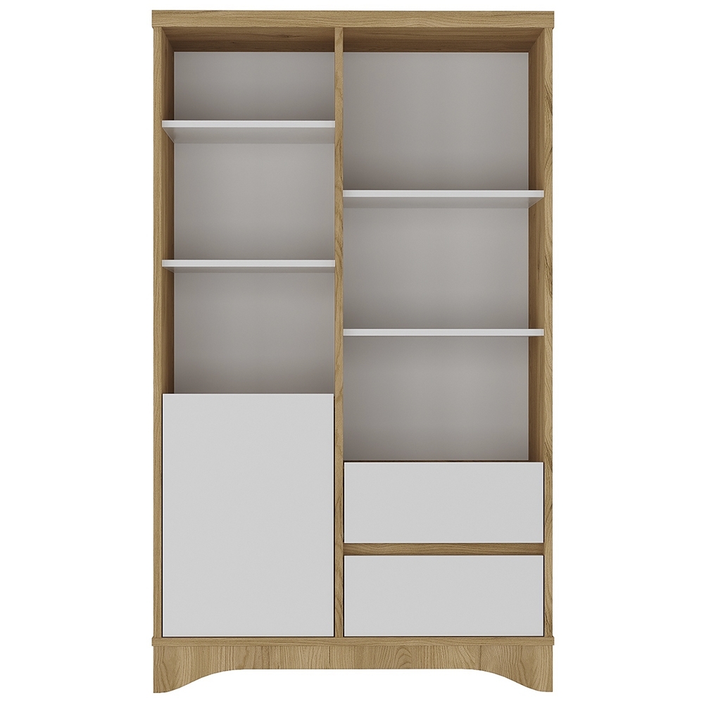Estante Livreiro 90cm 1 Porta 2 Gavetas Solara Olmo/Branco A06 - Mpozenato