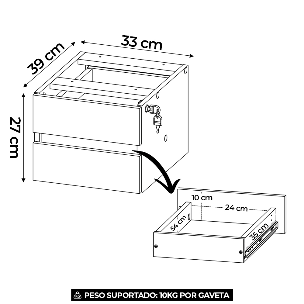 Gaveteiro Suspenso 2 Gavetas Triumph A06 Branco - Mpozenato