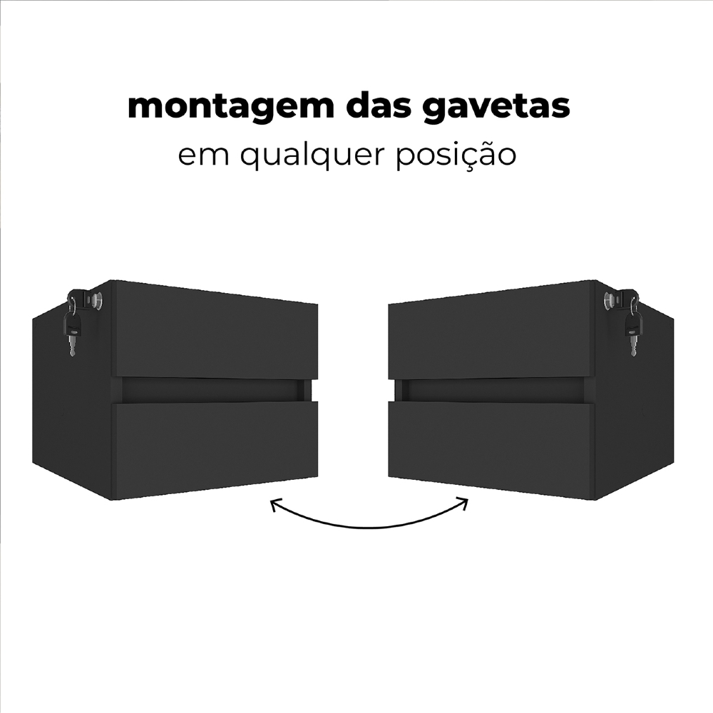 Gaveteiro Suspenso 2 Gavetas Triumph A06 Preto - Mpozenato