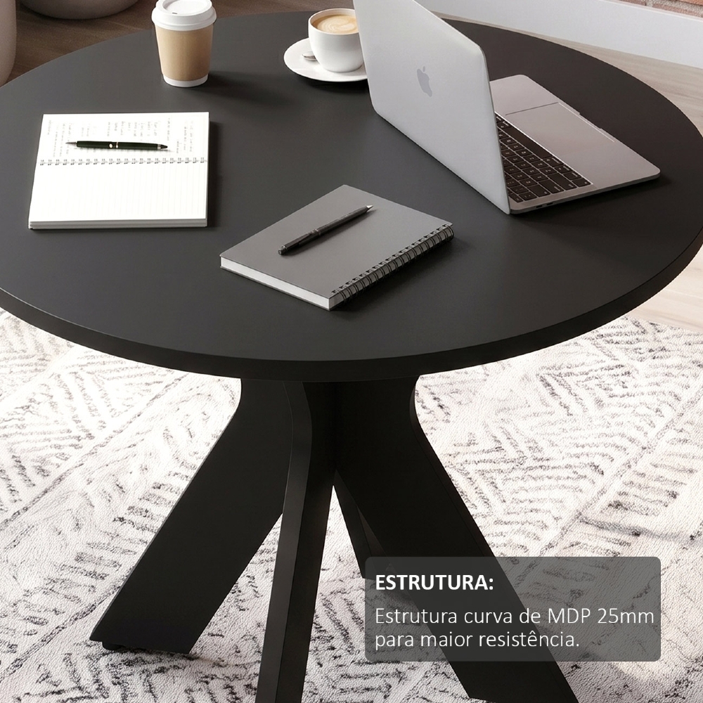 Mesa Para Escritório Redonda 90cm Orbit Preto A06 - Mpozenato