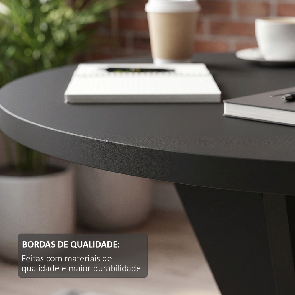 Mesa Para Escritório Redonda 90cm Orbit Preto A06 - Mpozenato