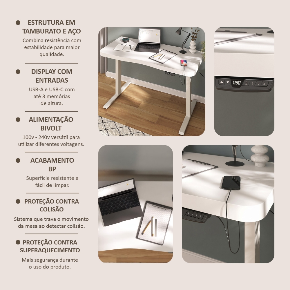 Mesa Para Computador C/ Regulagem Altura 135cm Tivoli Branco A06 - Mpozenato