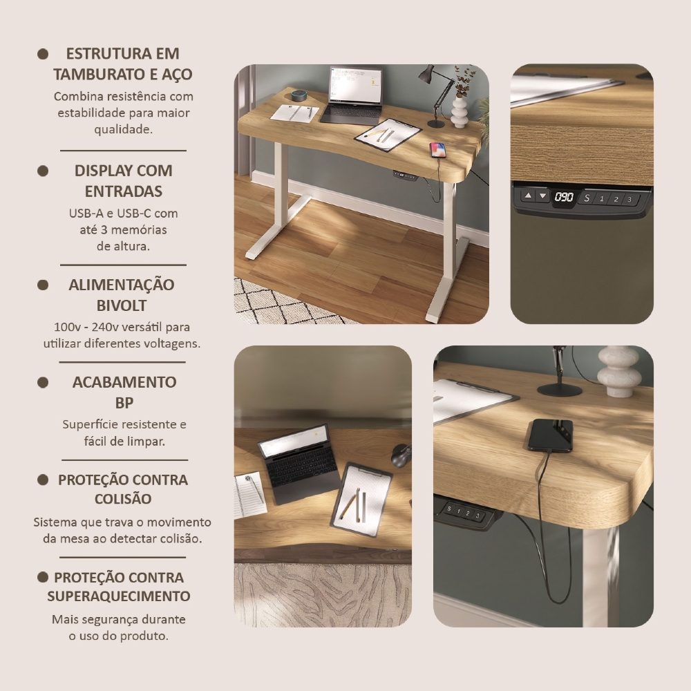 Mesa Para Computador C/ Regulagem Altura 135cm Tivoli Olmo A06 - Mpozenato