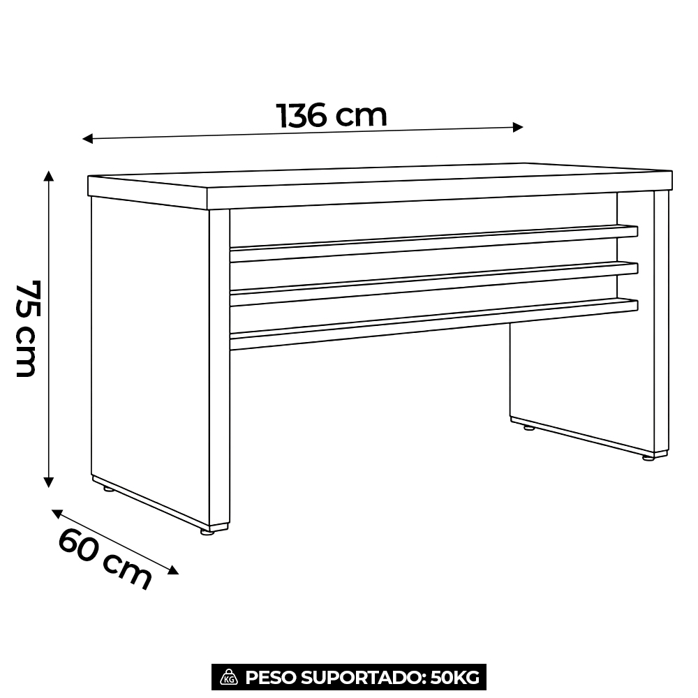 Mesa para Escritório 135cm Tamburato Corp A06 Nogal/Preto - Mpozenato
