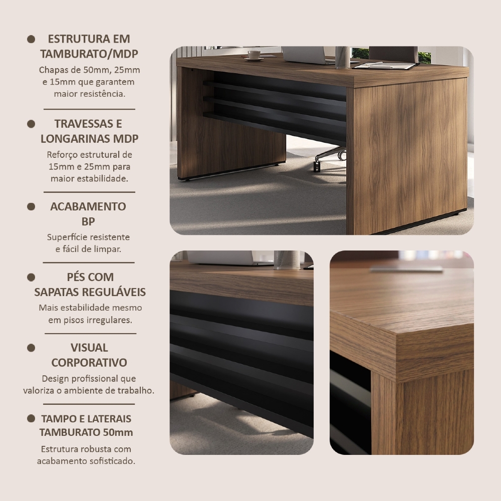 Mesa para Escritório 135cm Tamburato Corp A06 Nogal/Preto - Mpozenato