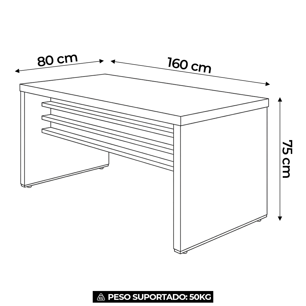 Mesa para Escritório 158cm Tamburato Corp A06 Nogal/Preto - Mpozenato