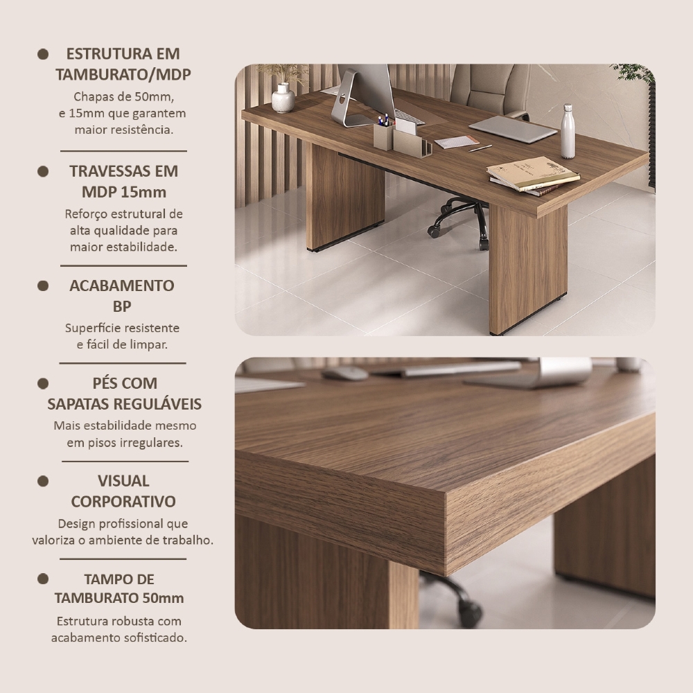 Mesa de Reunião para Escritório 204cm Tamburato Corp A06 Nogal/Preto - Mpozenato