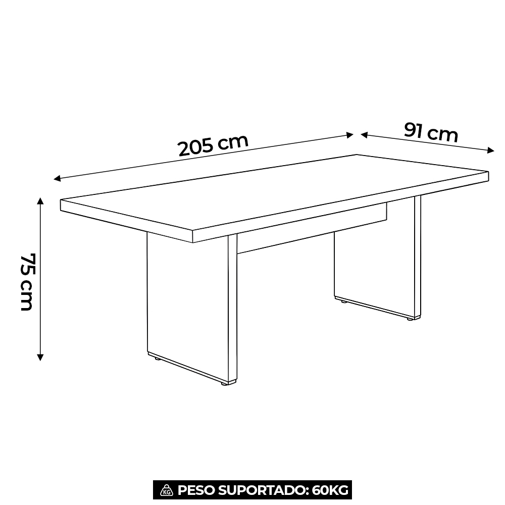 Mesa de Reunião para Escritório 204cm Tamburato Corp A06 Nogal/Preto - Mpozenato