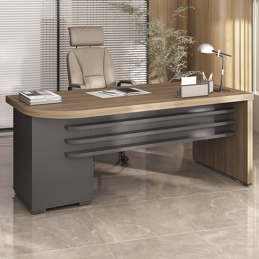 Mesa para Escritório com Gavetas Lado Direito Corp A06 Nogal/Preto - Mpozenato