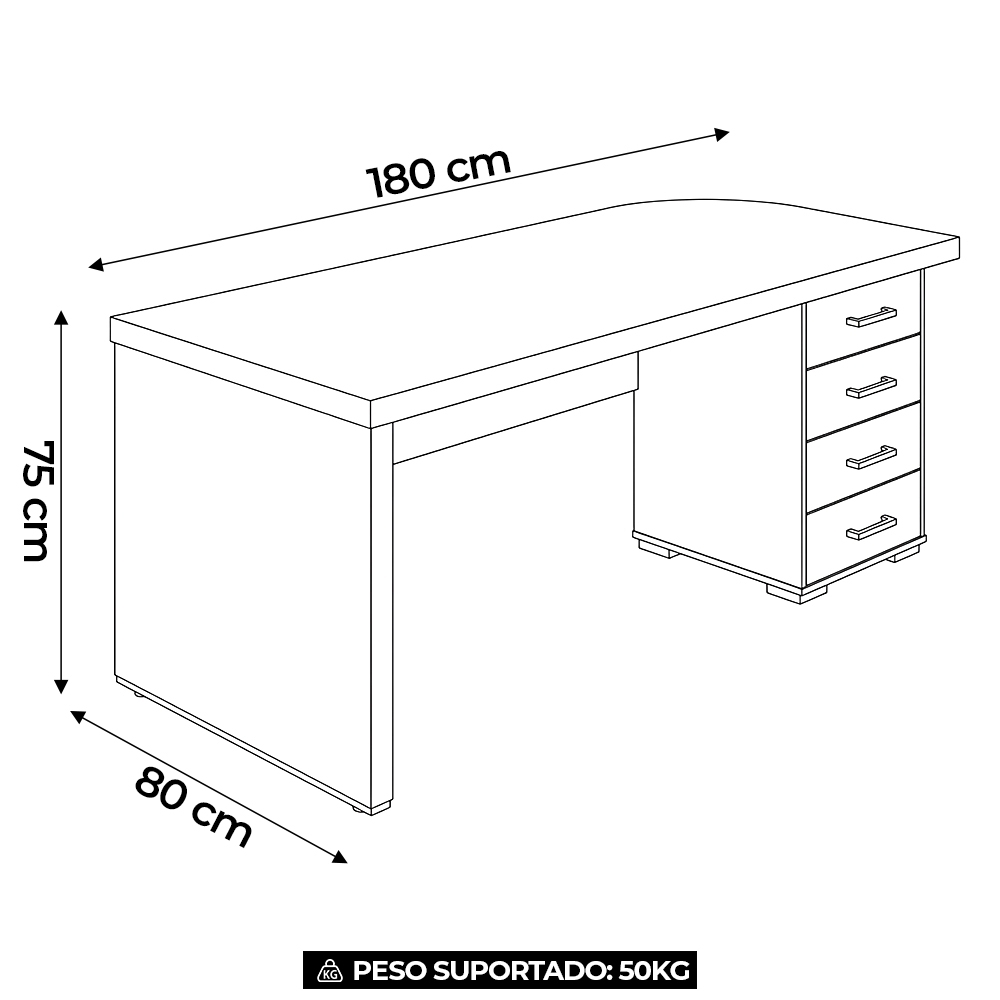 Mesa para Escritório com Gavetas Lado Direito Corp A06 Nogal/Preto - Mpozenato