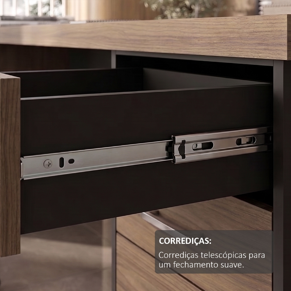 Mesa para Escritório com Gavetas Lado Direito Corp A06 Nogal/Preto - Mpozenato