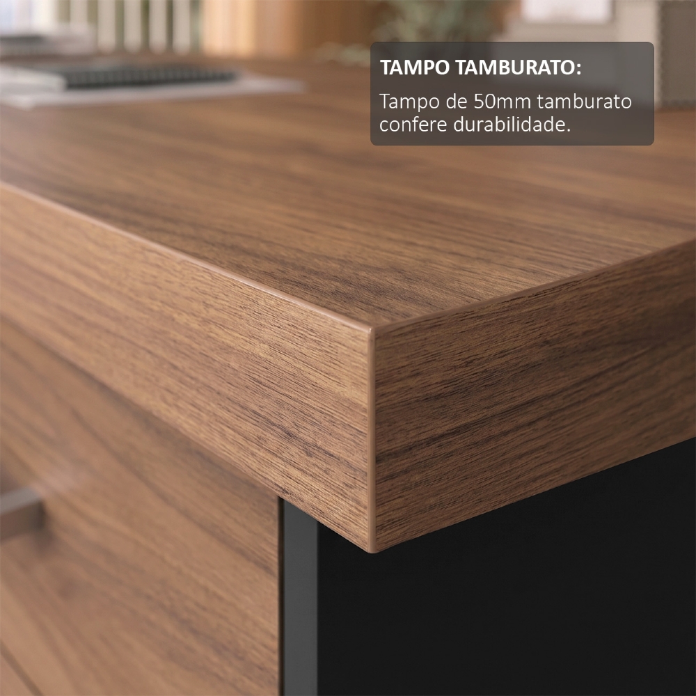 Mesa para Escritório com Gavetas Lado Direito Corp A06 Nogal/Preto - Mpozenato