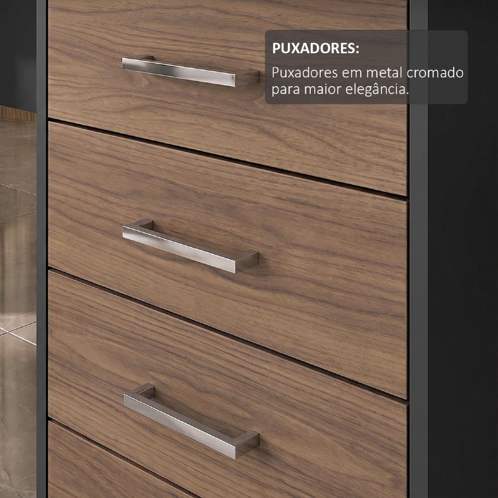Mesa para Escritório com Gavetas Lado Direito Corp A06 Nogal/Preto - Mpozenato