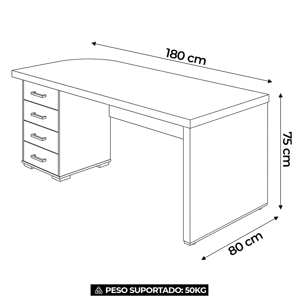 Mesa para Escritório com Gavetas Lado Esquerdo Corp A06 Nogal/Preto - Mpozenato