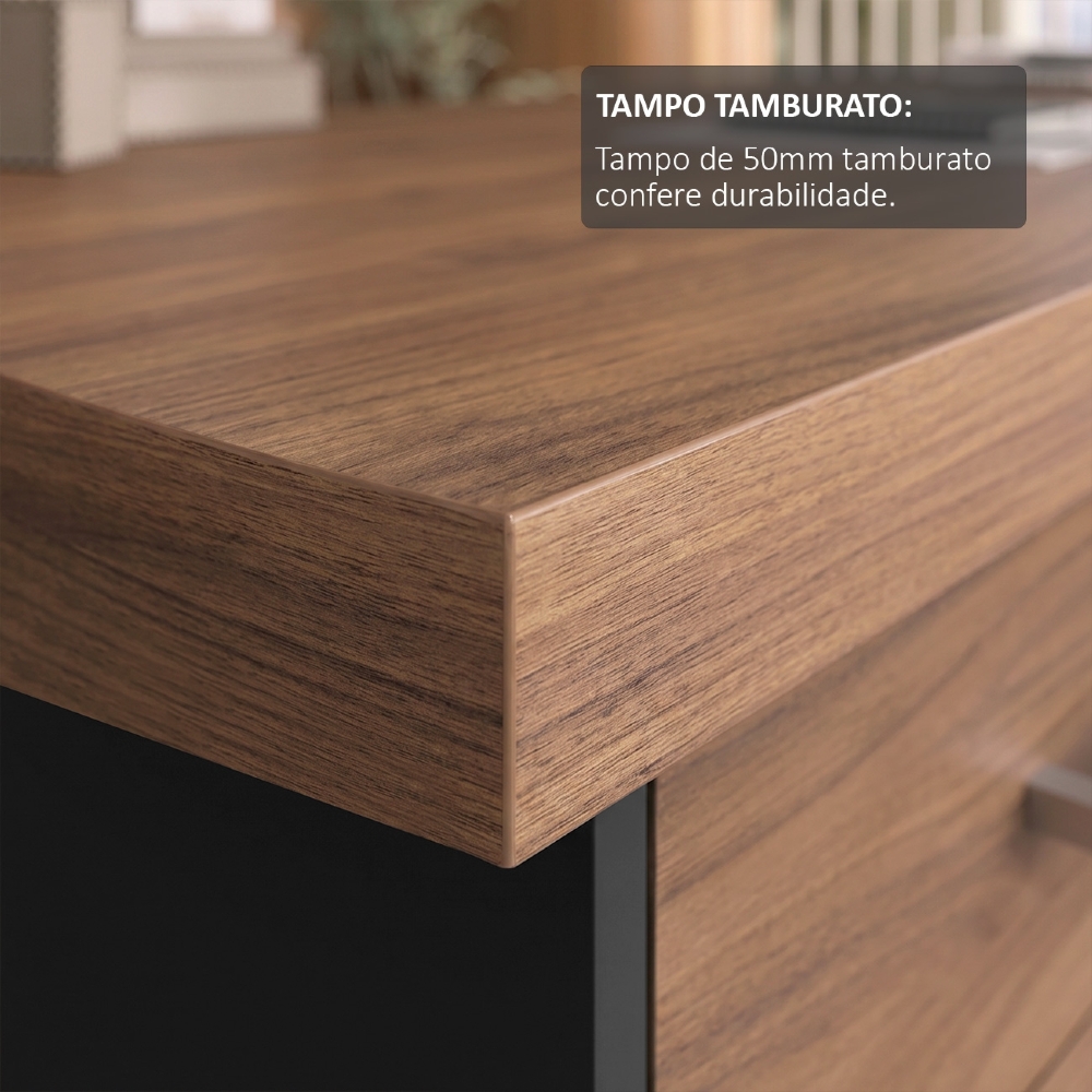 Mesa para Escritório com Gavetas Lado Esquerdo Corp A06 Nogal/Preto - Mpozenato