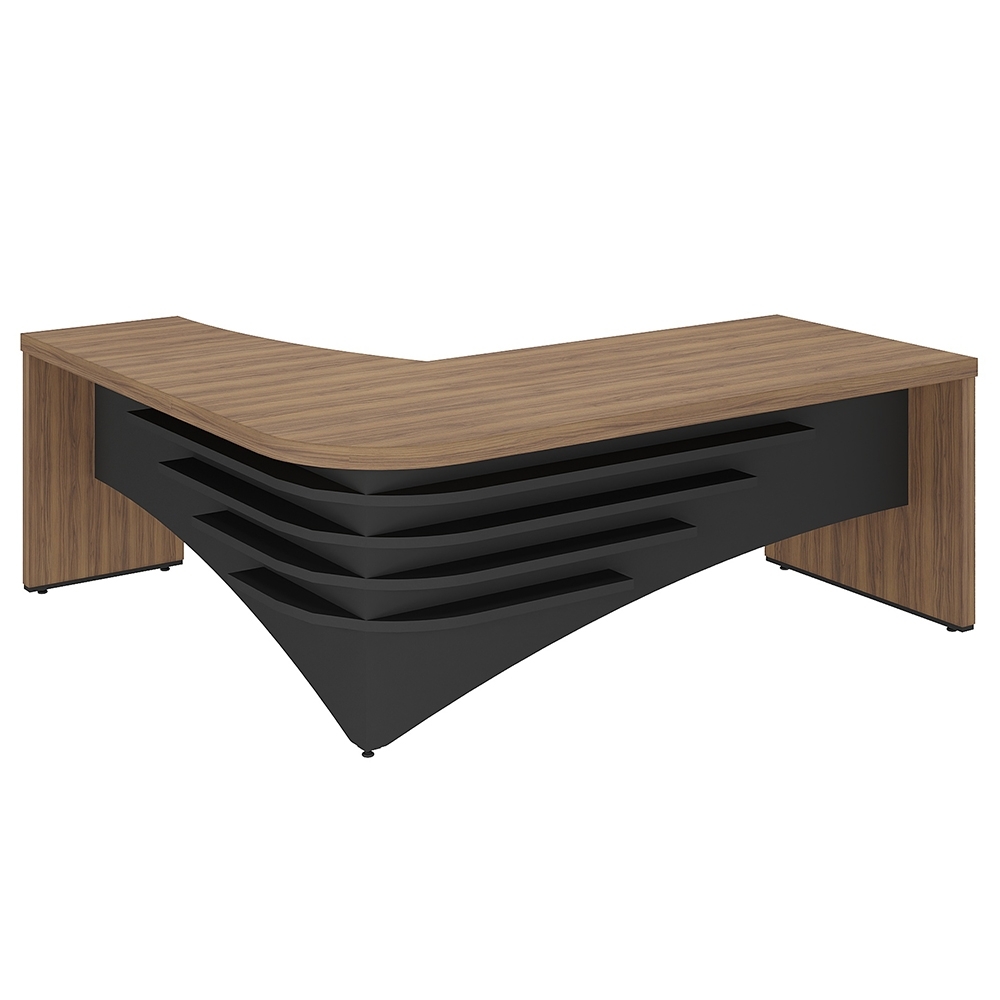Mesa Diretor em L Lado Direito 200x180cm Corp A06 Nogal/Preto - Mpozenato