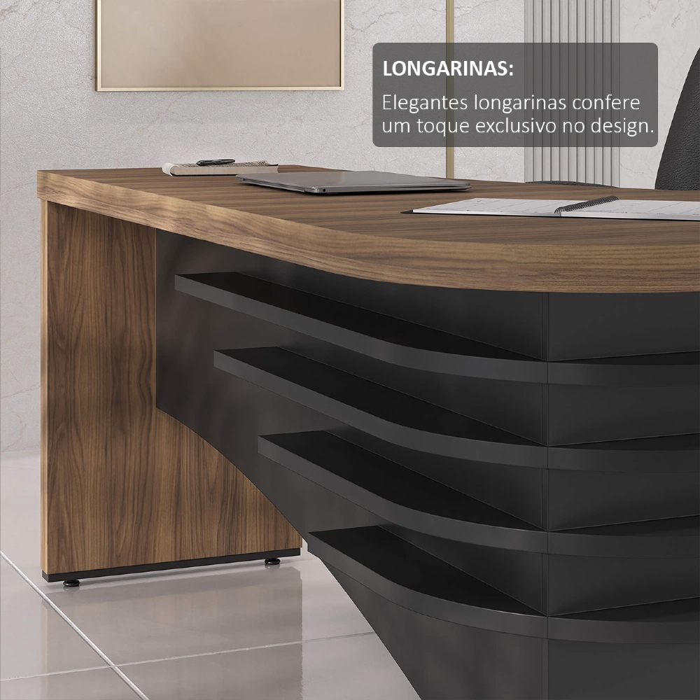 Mesa Diretor em L Lado Direito 200x180cm Corp A06 Nogal/Preto - Mpozenato