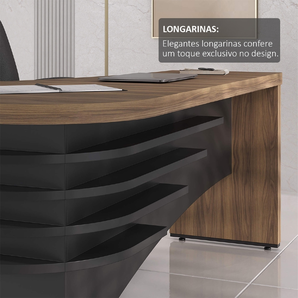 Mesa Diretor em L Lado Esquerdo 200x180cm Corp A06 Nogal/Preto - Mpozenato