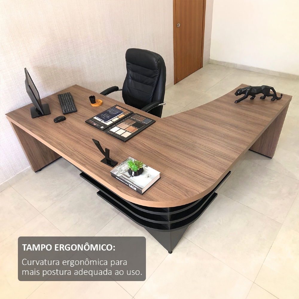 Mesa Diretor em L Lado Esquerdo 200x180cm Corp A06 Nogal/Preto - Mpozenato