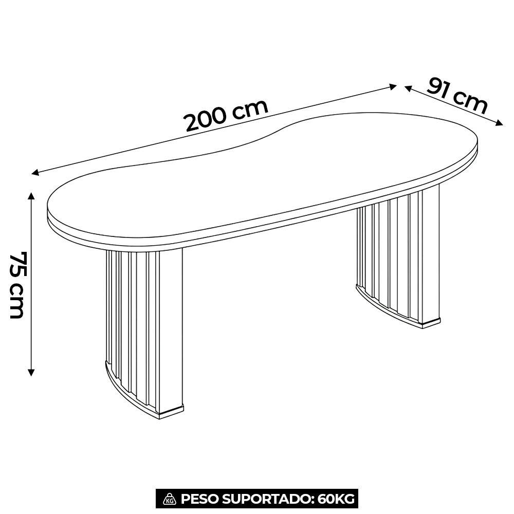 Mesa Para Escritório Reunião 200cm Vinny Nogal/Preto A06 - Mpozenato