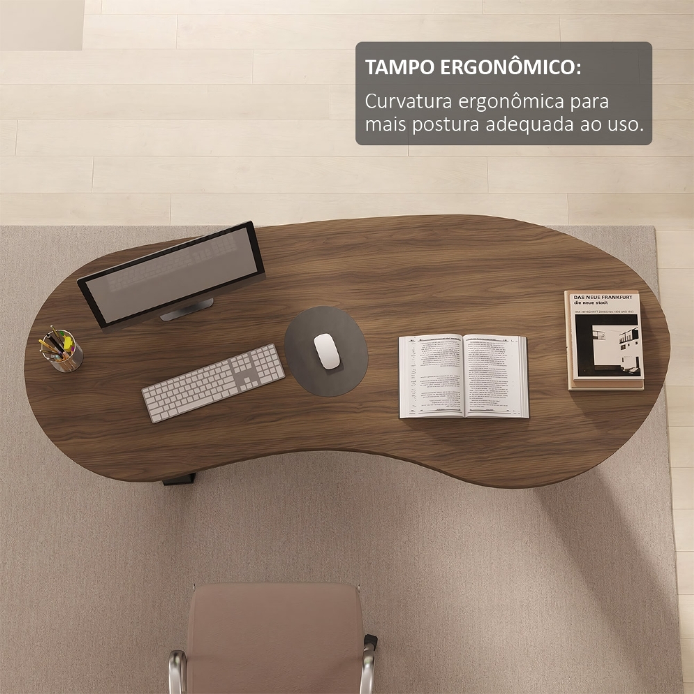 Mesa Para Escritório Reunião 200cm Vinny Nogal/Preto A06 - Mpozenato