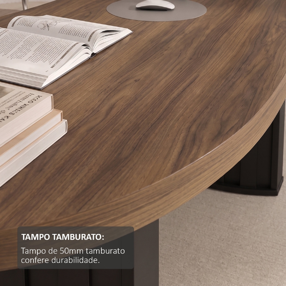 Mesa Para Escritório Reunião 200cm Vinny Nogal/Preto A06 - Mpozenato