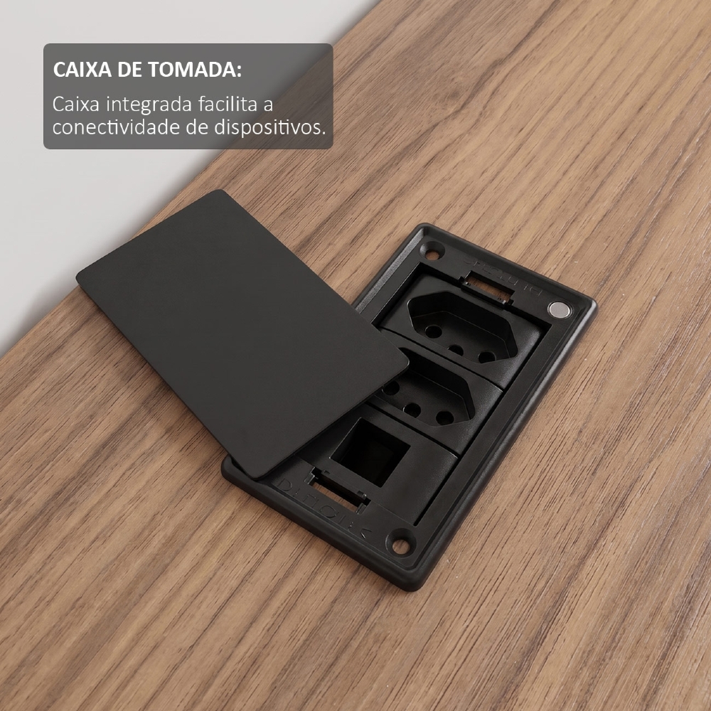 Mesa em U Presidente com Tomadas Tamburato Corp A06 Nogal/Preto - Mpozenato