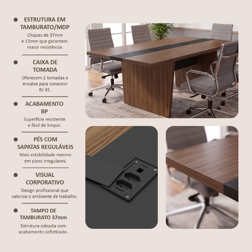 Mesa Para Escritório Reunião 179cm Nexus Nogal/Preto A06 - Mpozenato