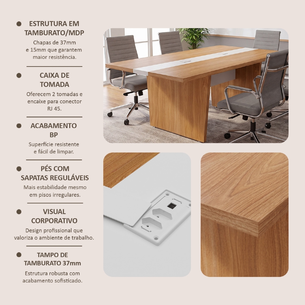 Mesa Para Escritório Reunião 179cm Nexus Freijó/Branco A06 - Mpozenato