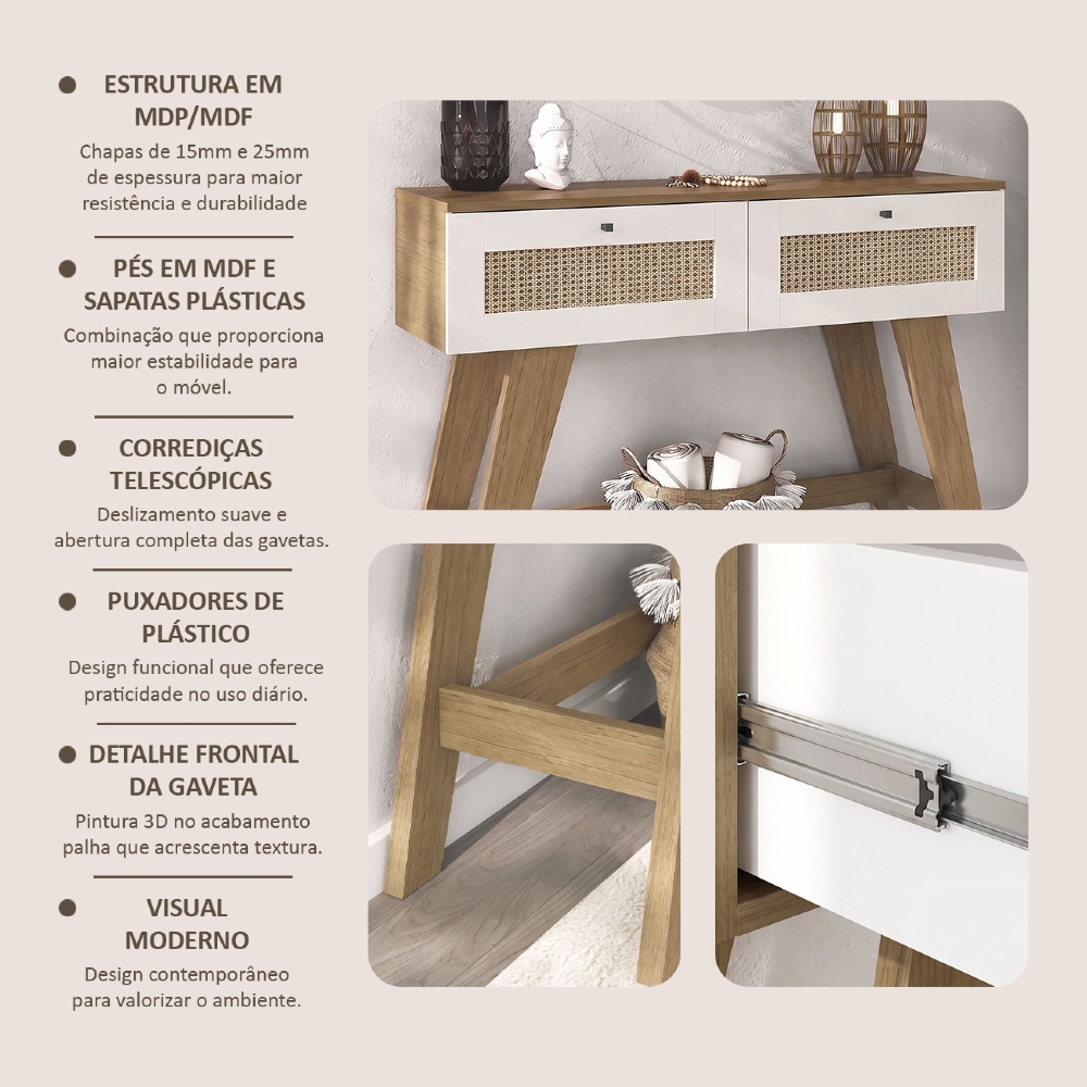 Aparador Sala de Estar 110cm 2 Gavetas Tulum Cinamomo/Off White A09 - Mpozenato