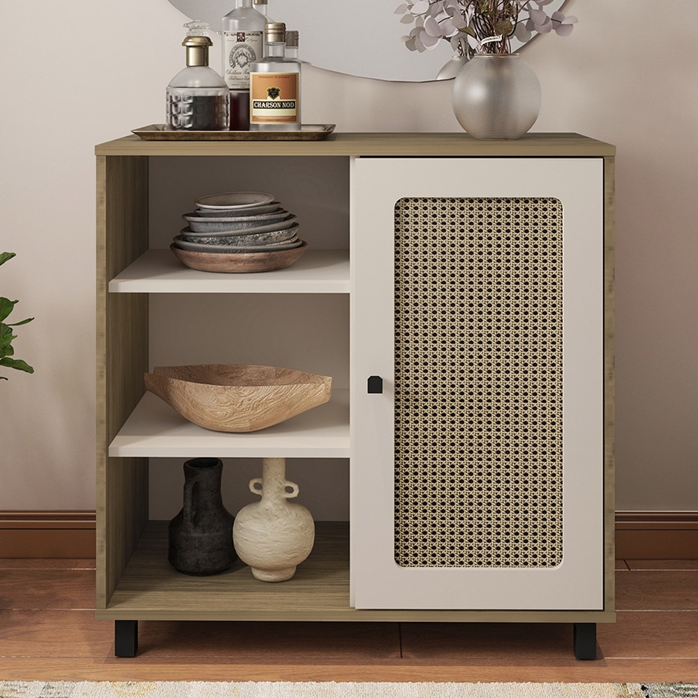 Buffet Aparador 80cm 1 Porta Sofie Carvalho/Off White A09 - Mpozenato