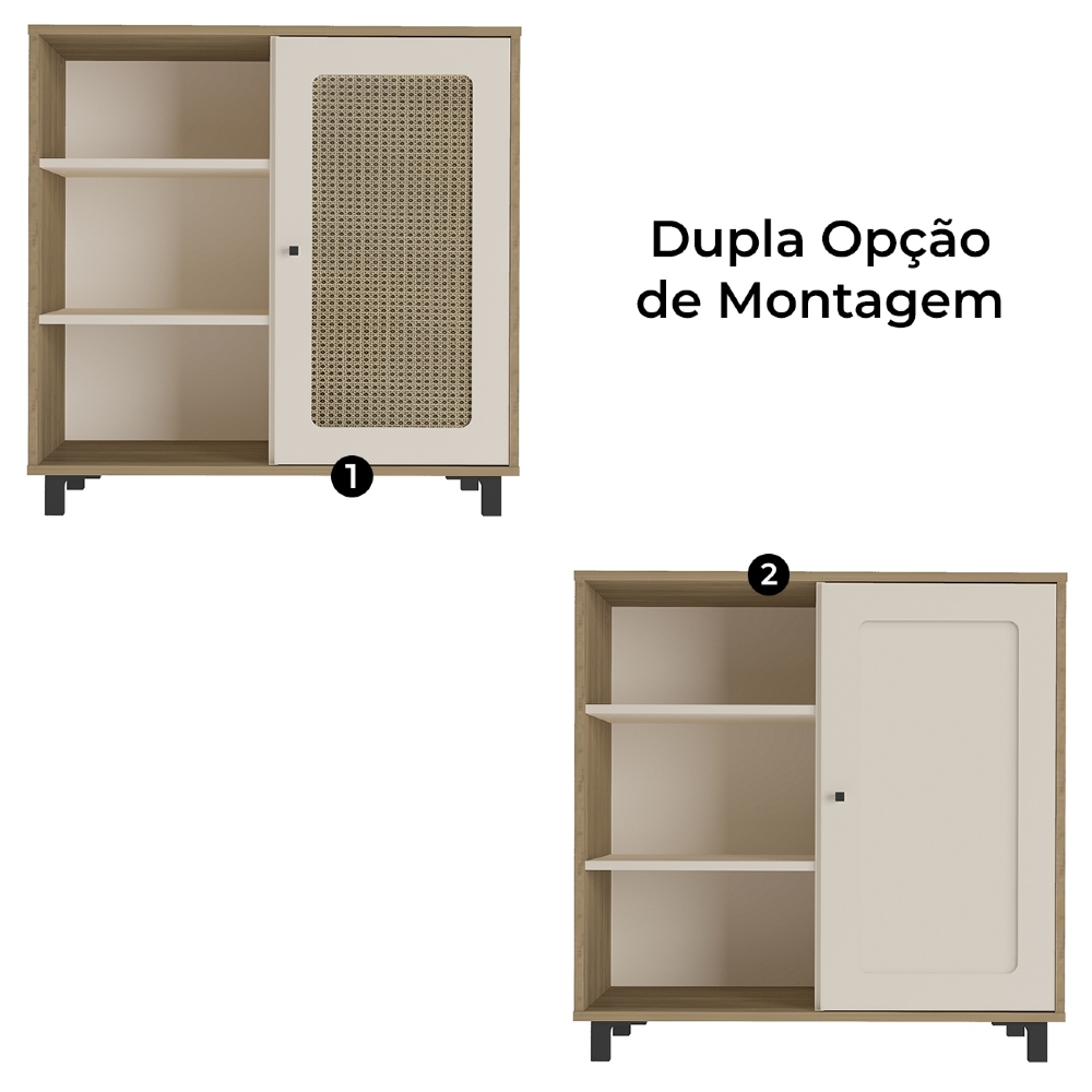 Buffet Aparador 80cm 1 Porta Sofie Carvalho/Off White A09 - Mpozenato