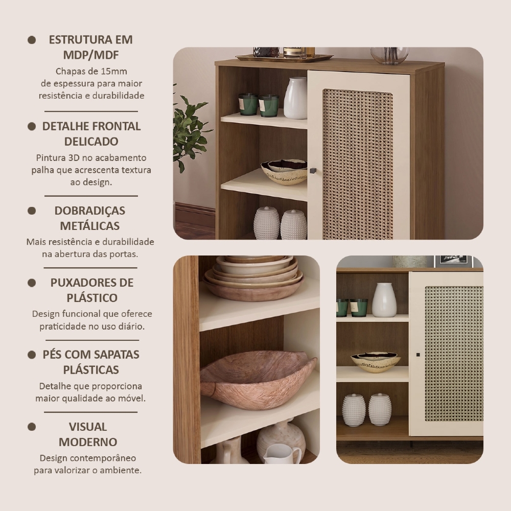Buffet Aparador 80cm 1 Porta Sofie Cinamomo/Off White A09 - Mpozenato