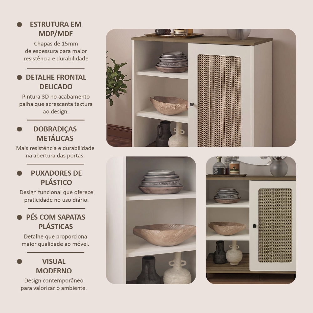 Buffet Aparador 80cm 1 Porta Sofie Pinho/Off White A09 - Mpozenato