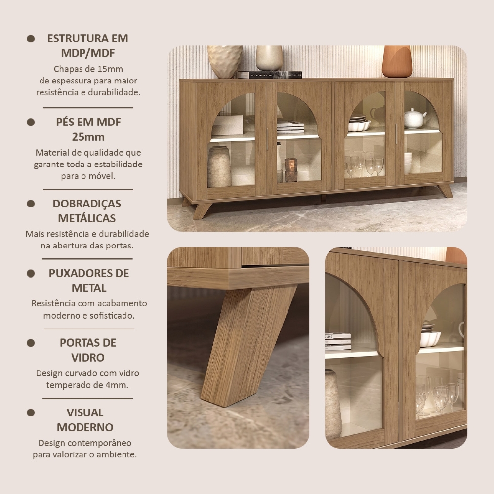 Buffet Aparador 160cm 4 Portas Prestige Cinamomo/Off White A09 - Mpozenato