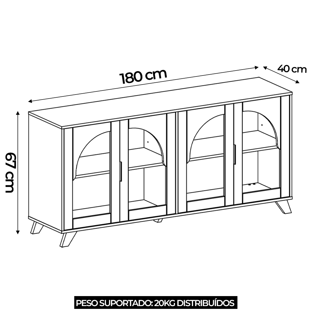 Buffet Aparador 160cm 4 Portas Prestige Cinamomo/Off White A09 - Mpozenato