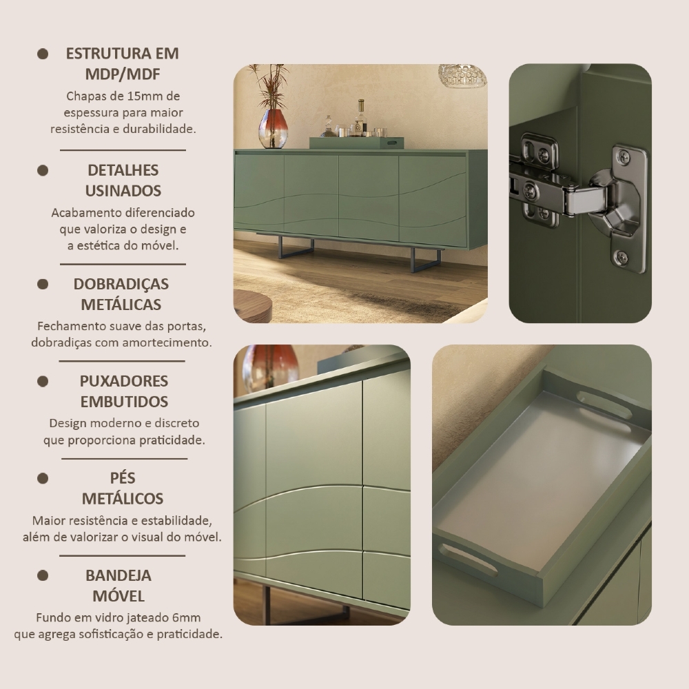 Buffet Aparador 180cm 4 Portas Maui Menta A09 - Mpozenato