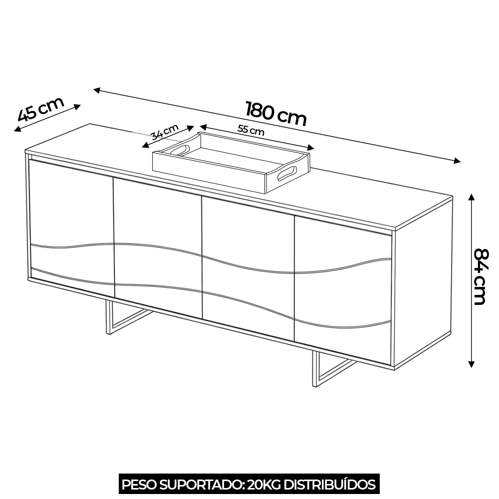 Buffet Aparador 180cm 4 Portas Maui Menta A09 - Mpozenato