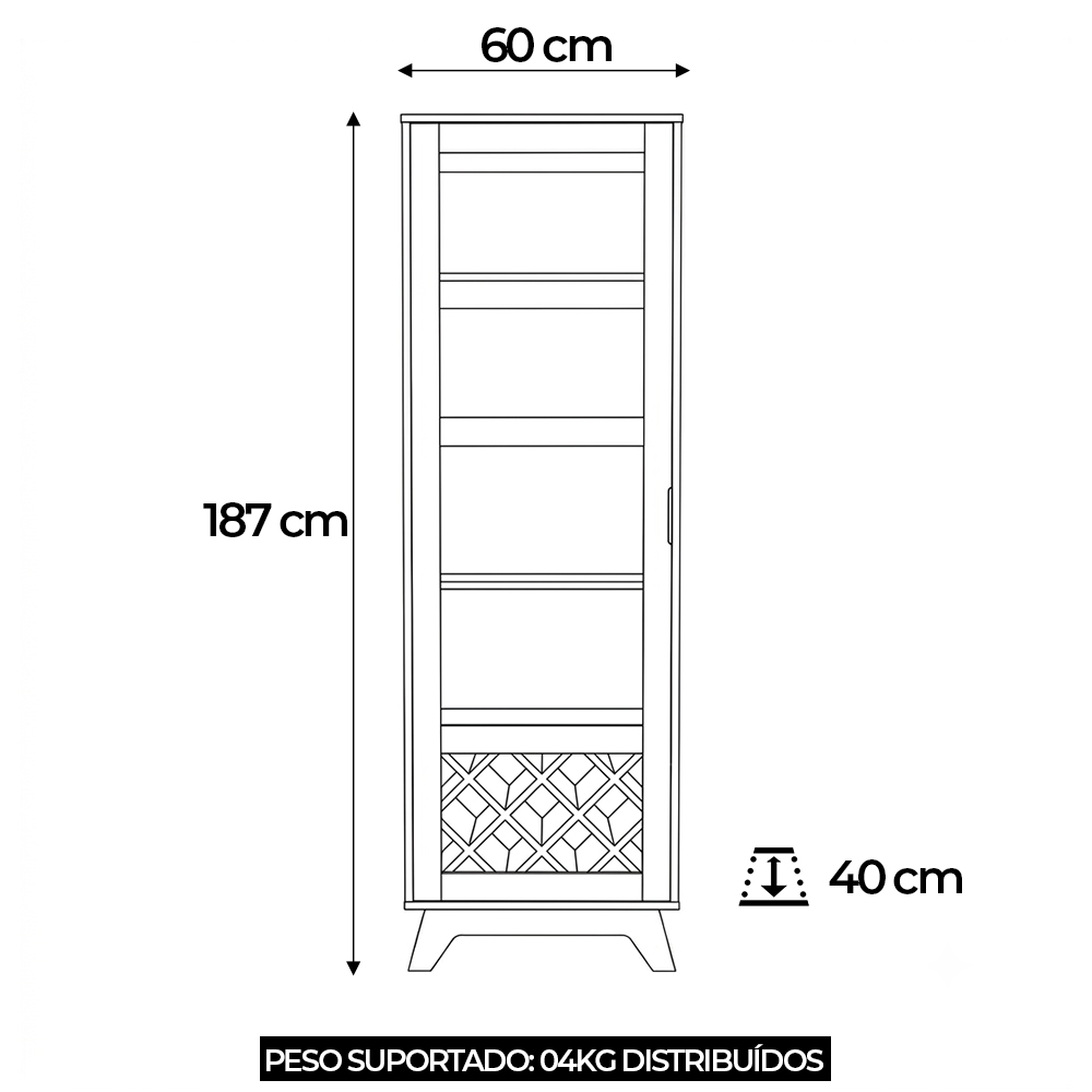 Cristaleira Porta de Vidro 60cm Magna Off White/Cinamomo A09 - Mpozenato