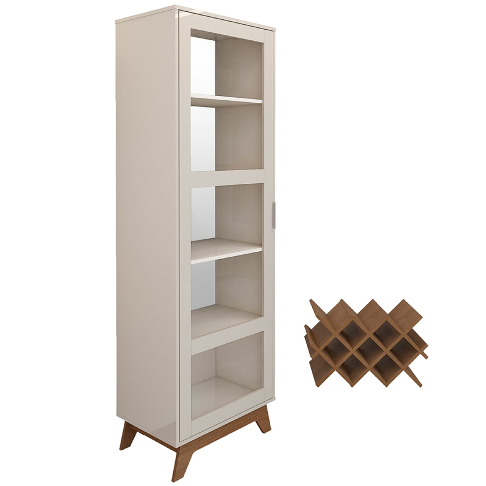 Cristaleira Porta de Vidro 60cm Magna Off White/Cinamomo A09 - Mpozenato