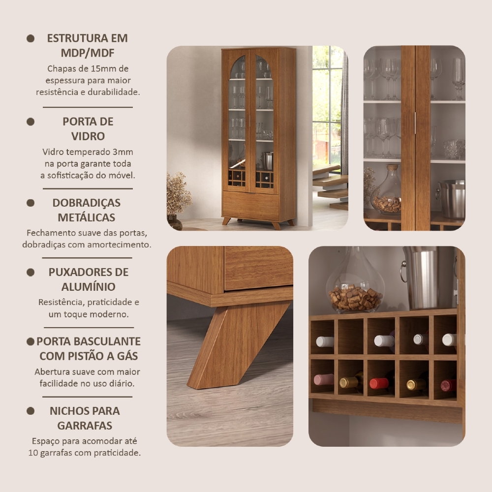 Cristaleira Porta de Vidro 70cm Prestige Cinamomo/Off White A09 - Mpozenato