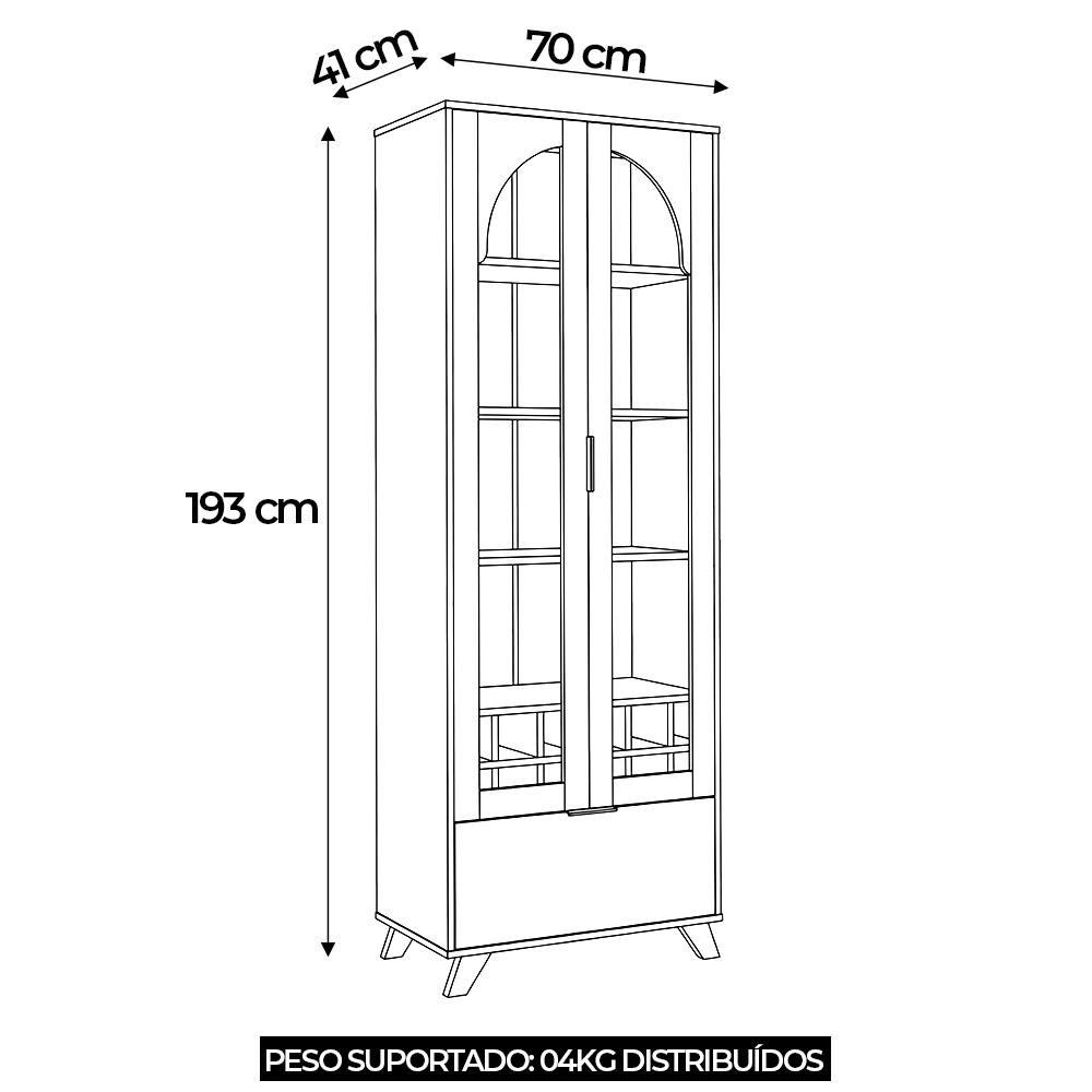 Cristaleira Porta de Vidro 70cm Prestige Cinamomo/Off White A09 - Mpozenato