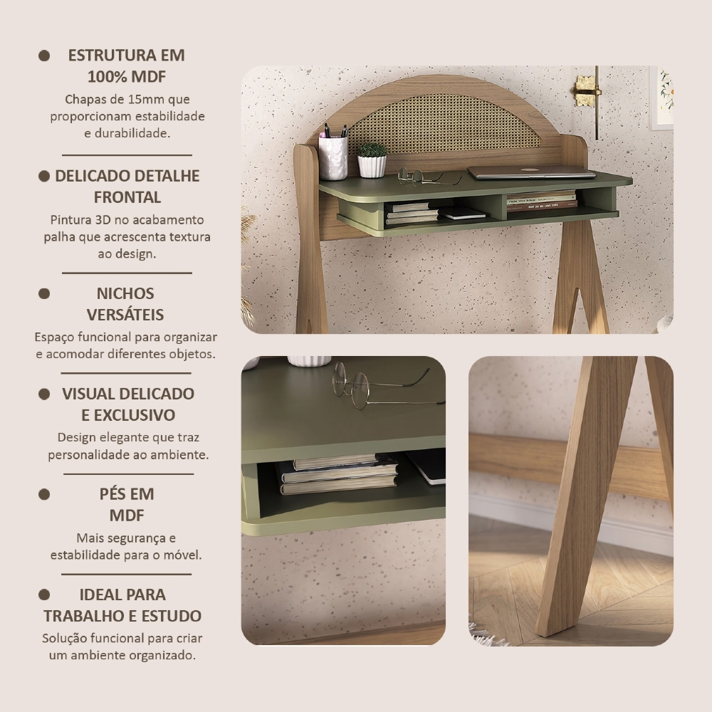 Mesa Escrivaninha Para Computador 90cm Olive Carvalho/Menta A09 - Mpozenato