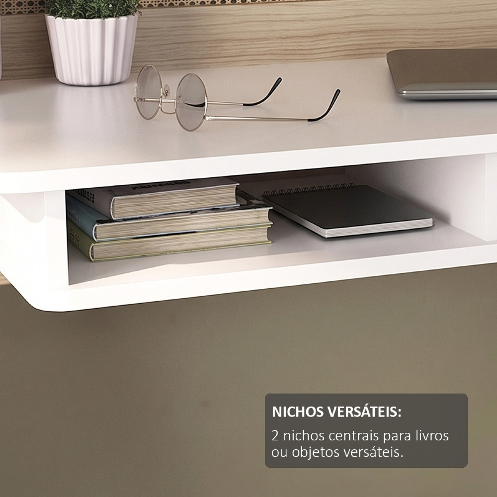 Mesa Escrivaninha Para Computador 90cm Olive Naturale/Branco A09 - Mpozenato